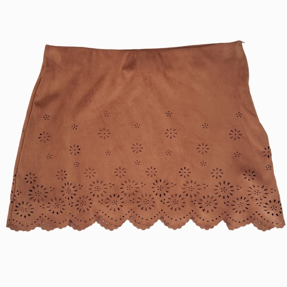 Zara Dresses & Skirts - Zara vegan suede cut out mini skirt brown small